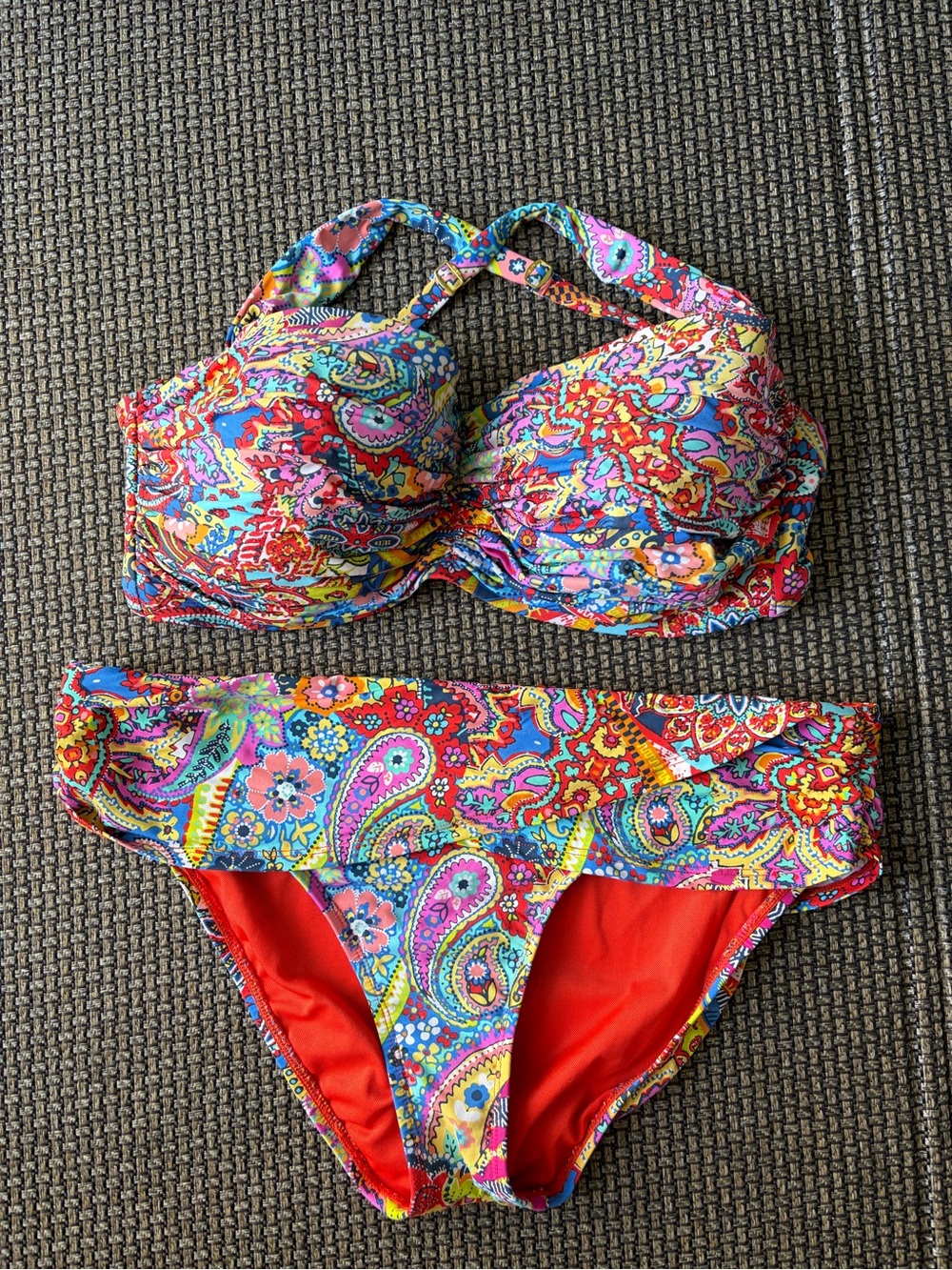 Bleu Rod Beattie Multicolor Paisley Bikini top (size 36DD) and bottom (size 12)